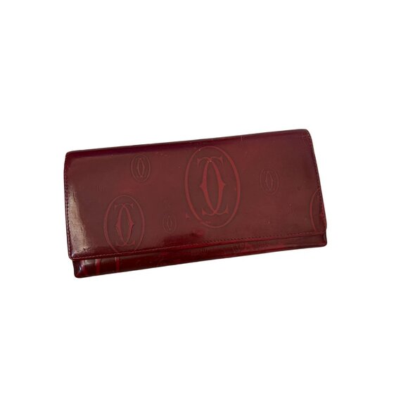 CARTIER Vintage Burgundy Glossed Leather Clutch Wallet - Picture 1 of 14